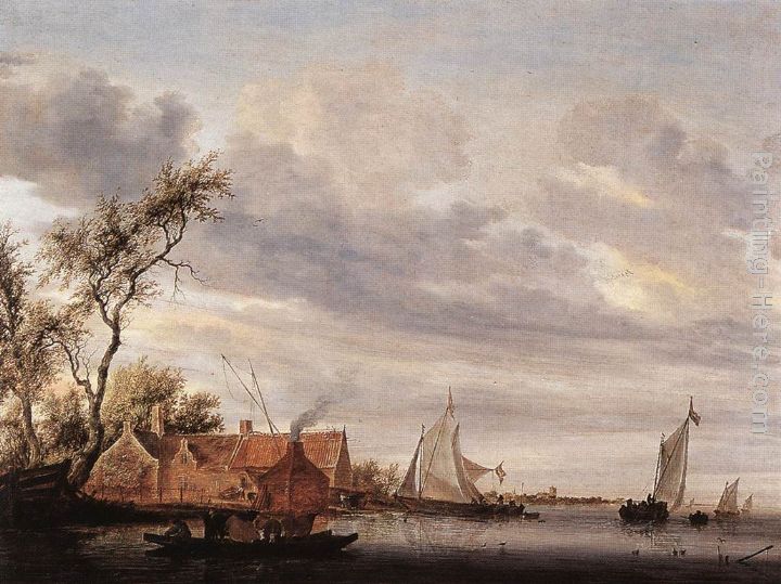 River Scene with Farmstead painting - Salomon van Ruysdael River Scene with Farmstead art painting